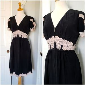 Betsey Johnson black and pink 40s style zip front dress